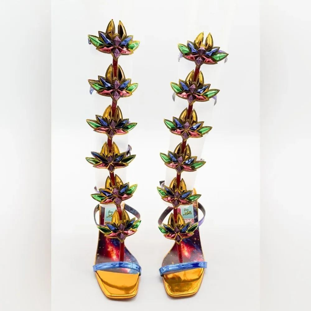 Christian Louboutin Marvel Sea Warrior Gladiator Knee High Sandal Metallic EU 39
